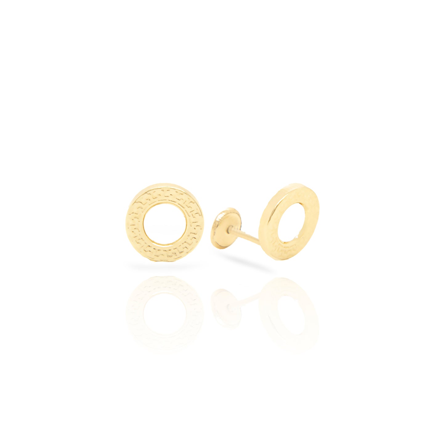 14K Yellow Gold Small Textured Open Circle Screwback Earrings