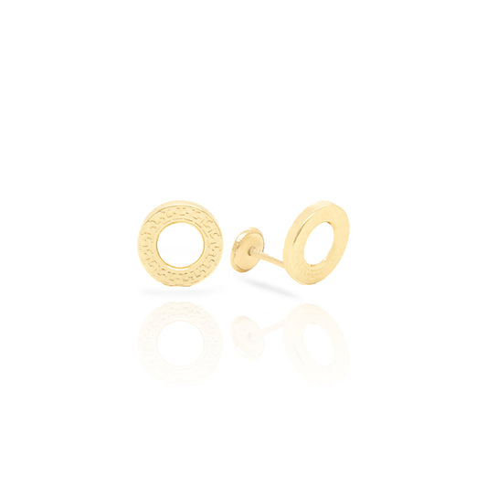 14K Yellow Gold Small Textured Open Circle Screwback Earrings