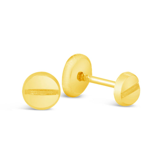 14K Yellow Gold Small Screw Head Stud Screwback Earrings