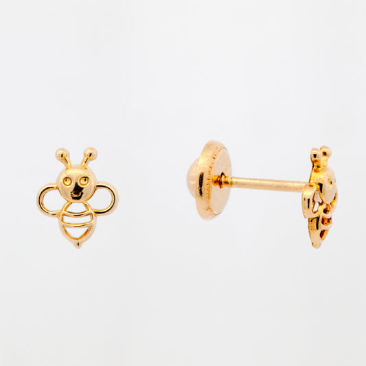 14K Yellow Gold Plain Tiny Bee Screwback Earring