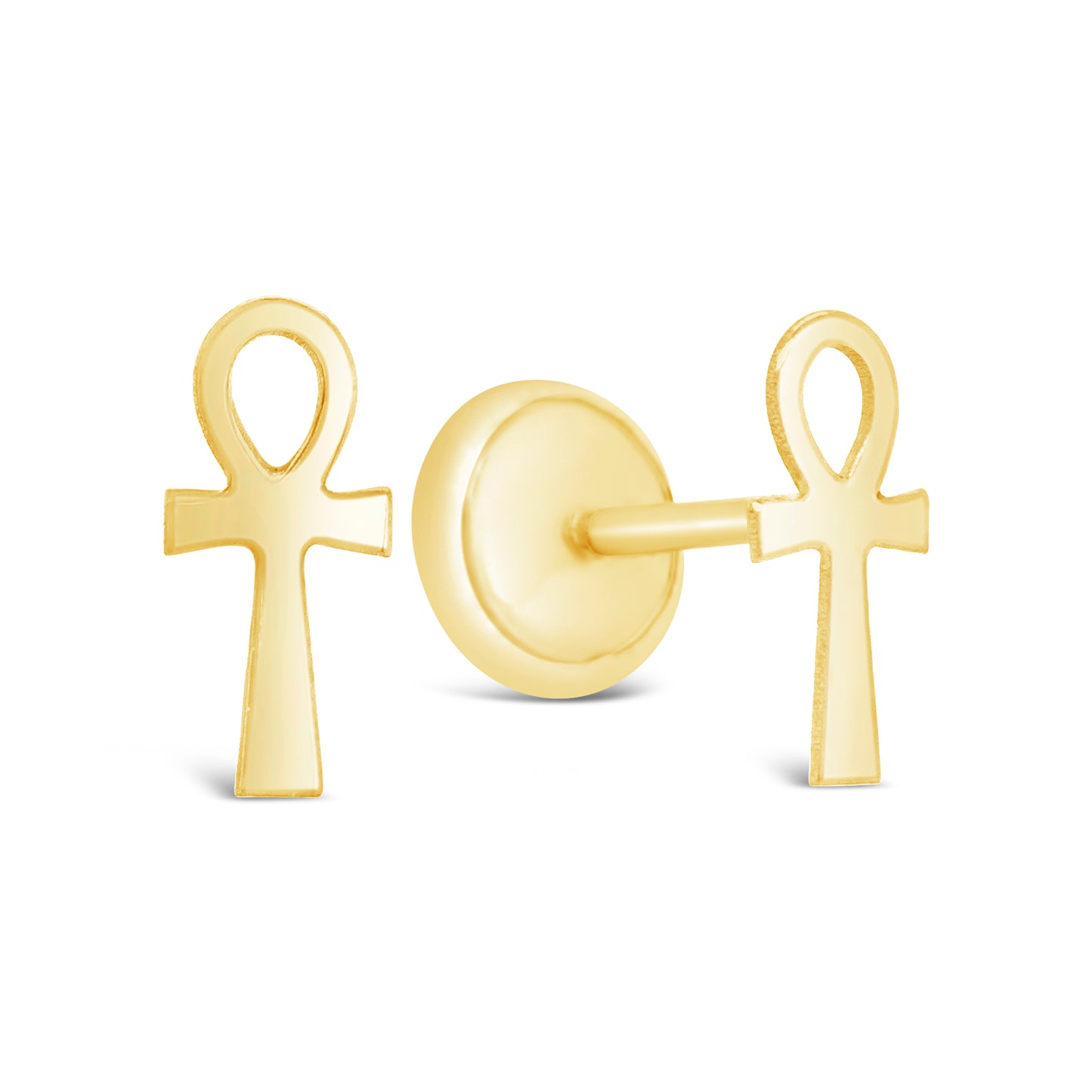 14K Yellow Gold Cross of Life Screwback Earrings