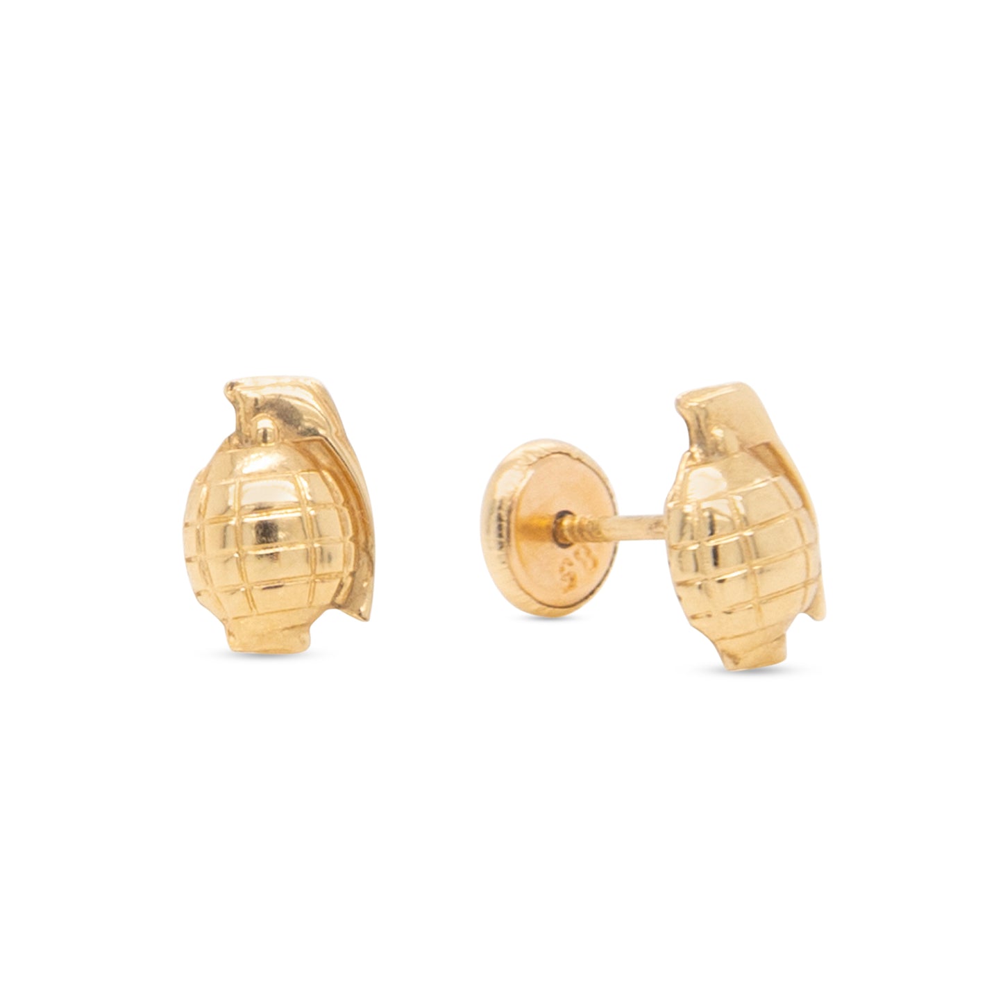 14K Yellow Gold Detailed Grenade Screwback Earrings