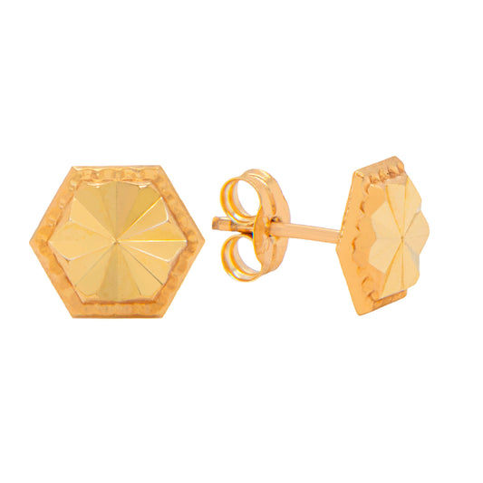 14K Yellow Gold Geometric Hexagon Stud Pushback Earrings