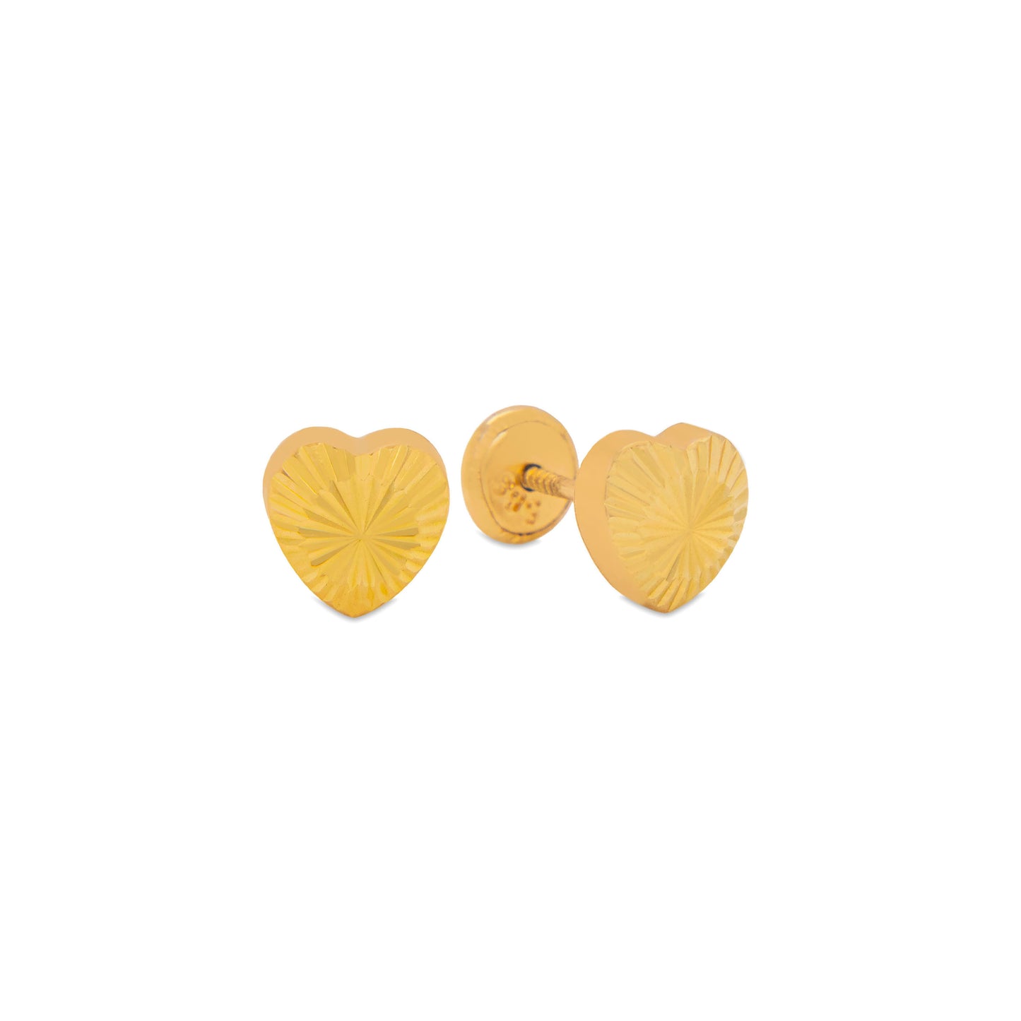 14K Yellow Gold Diamond Cut Heart Stud Screwback Earrings-4mm