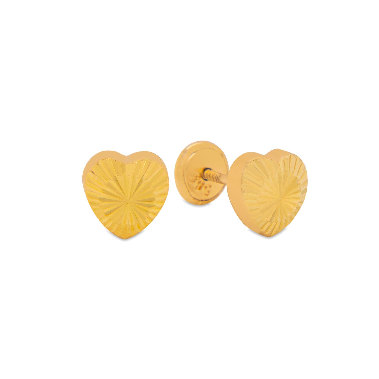 14K Yellow Gold Diamond Cut Heart Stud Screwback Earrings-5mm