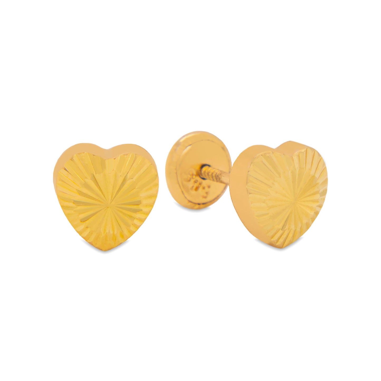14K Yellow Gold Diamond Cut Heart Stud Screwback Earrings-6mm
