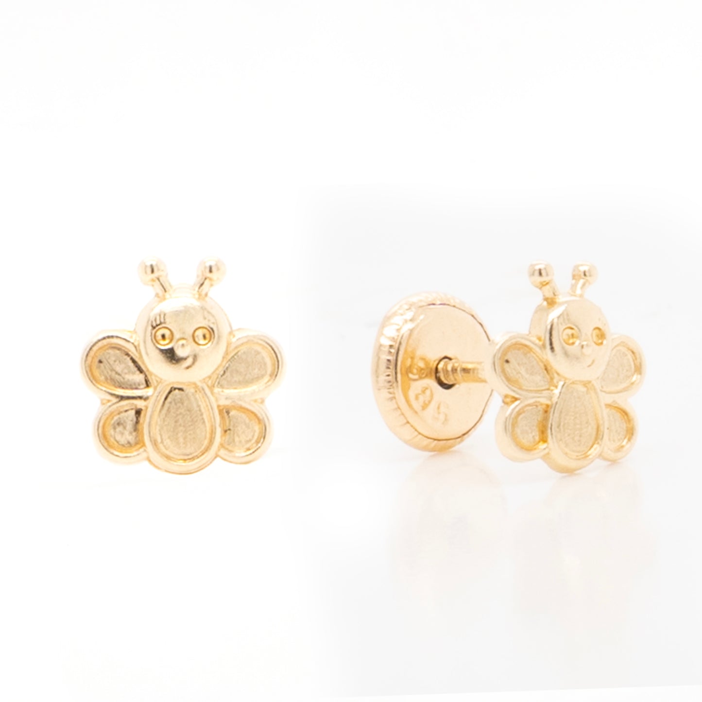 14K Yellow Gold Medium Bee Character Screwback Earrings