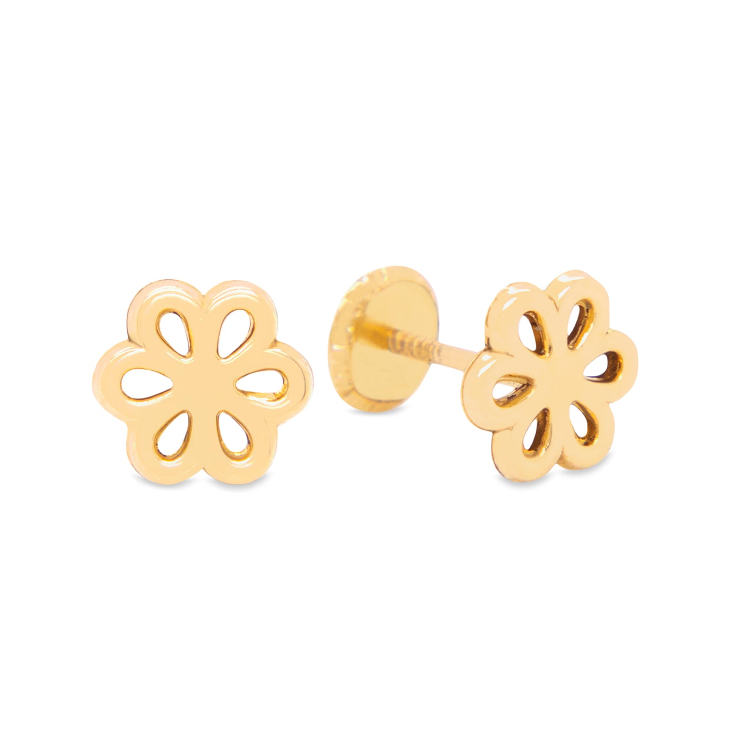 14K Yellow Gold Large Open Six-Petal Flower Screwback Earrings