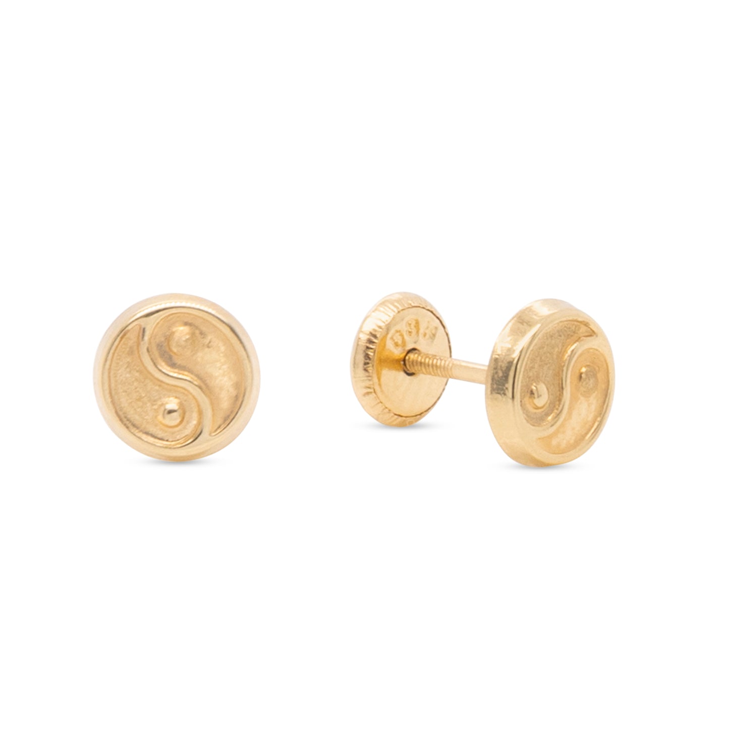 14K Yellow Gold Medium Ying Yang Screwback Earrings