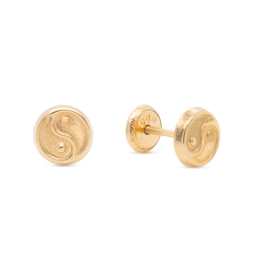 14K Yellow Gold Medium Ying Yang Screwback Earrings