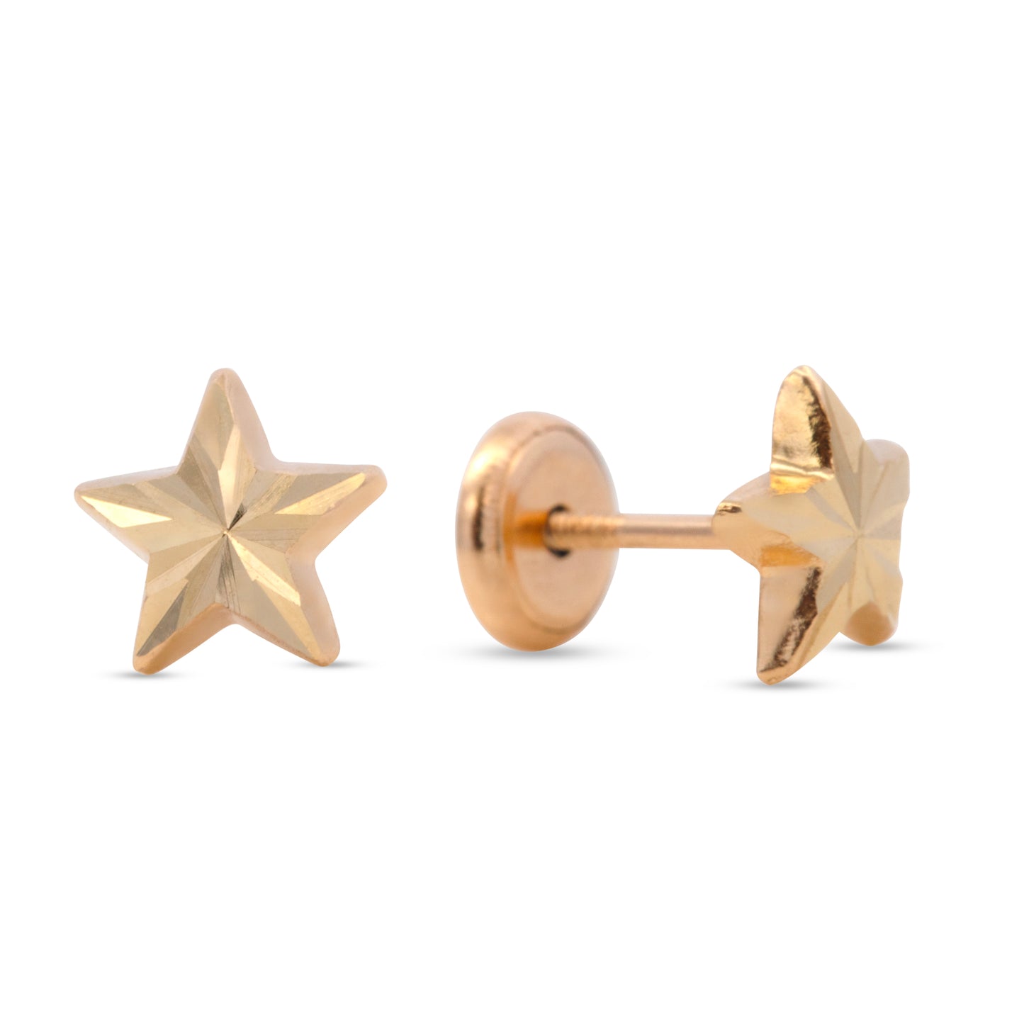 14K Yellow Gold Small Detailed Star Screwback Earrings-1