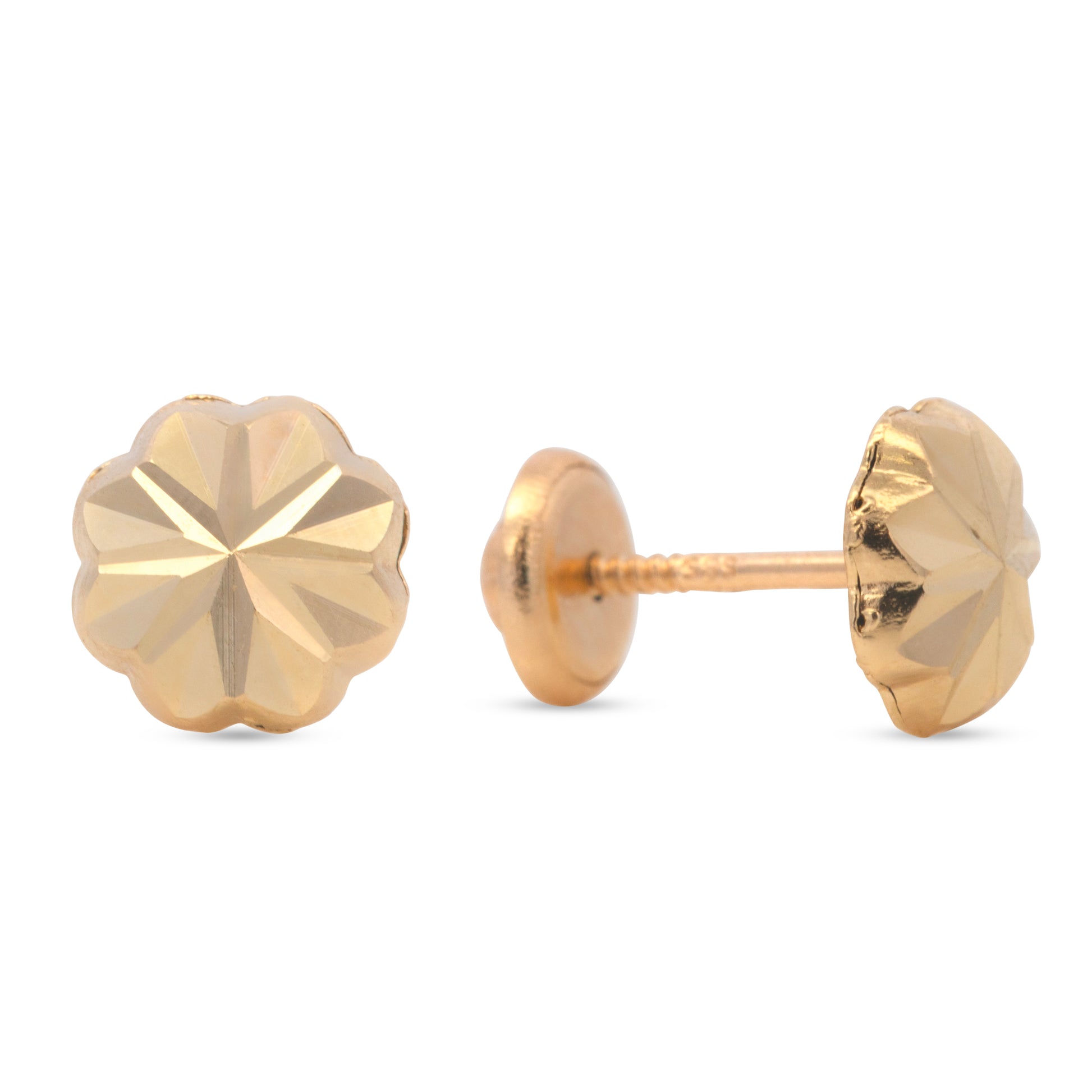14K Yellow Gold Medium Diamond-Cut Blossom Screwback Earrings