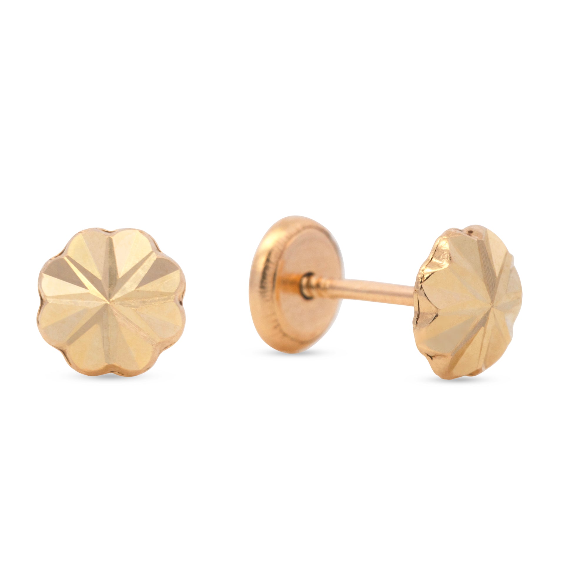 14K Yellow Gold Small Diamond-Cut Blossom Screwback Earrings