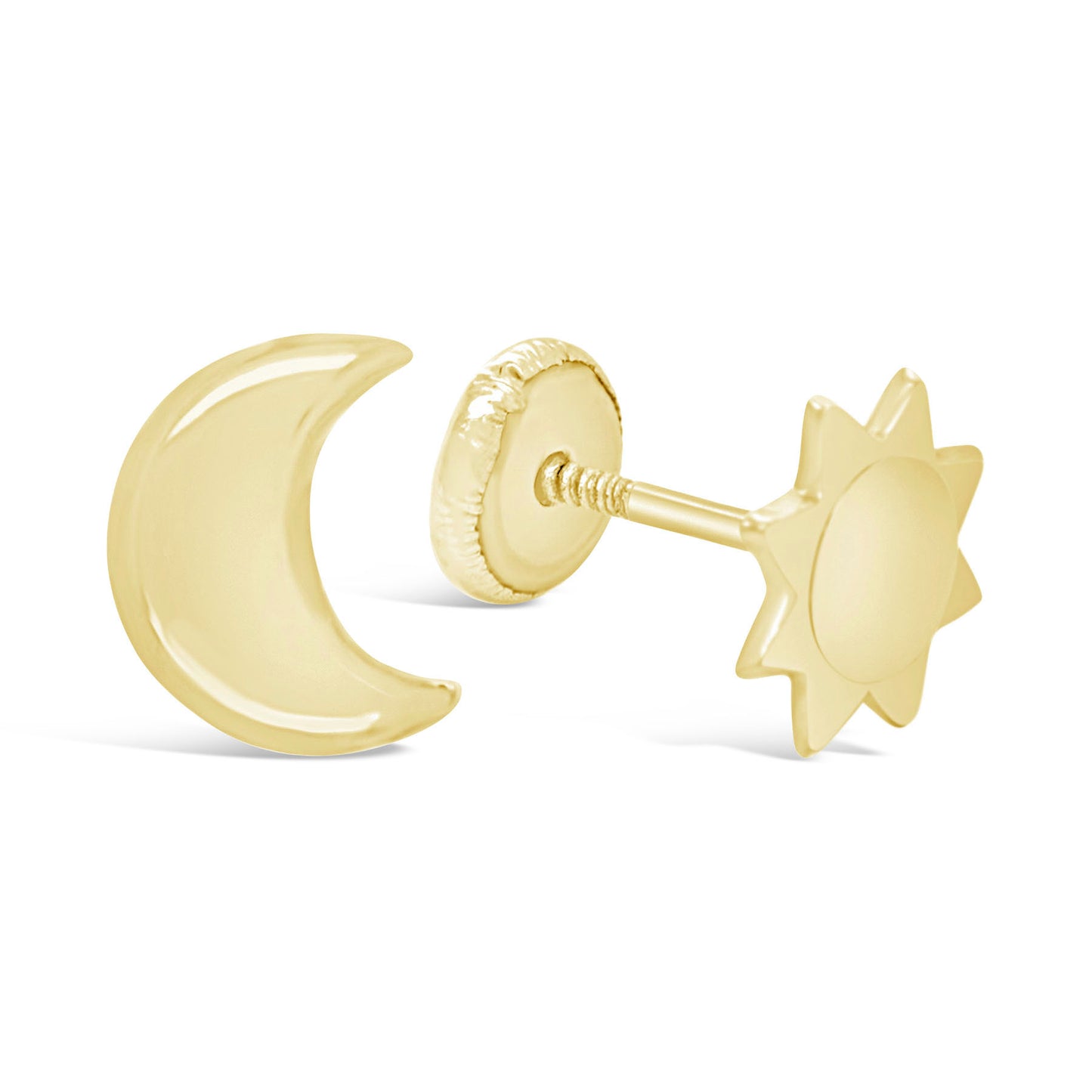 14K Yellow Gold Sun & Moon Screwback Earrings