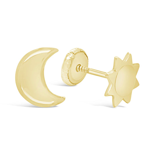 14K Yellow Gold Sun & Moon Screwback Earrings