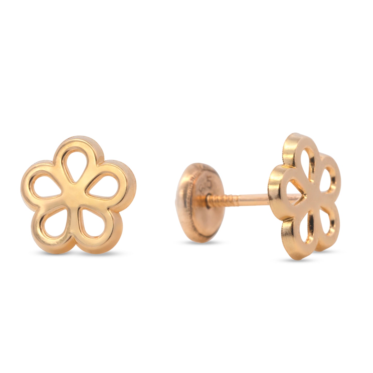 14K Yellow Gold Medium Open Flower Screwback Earrings