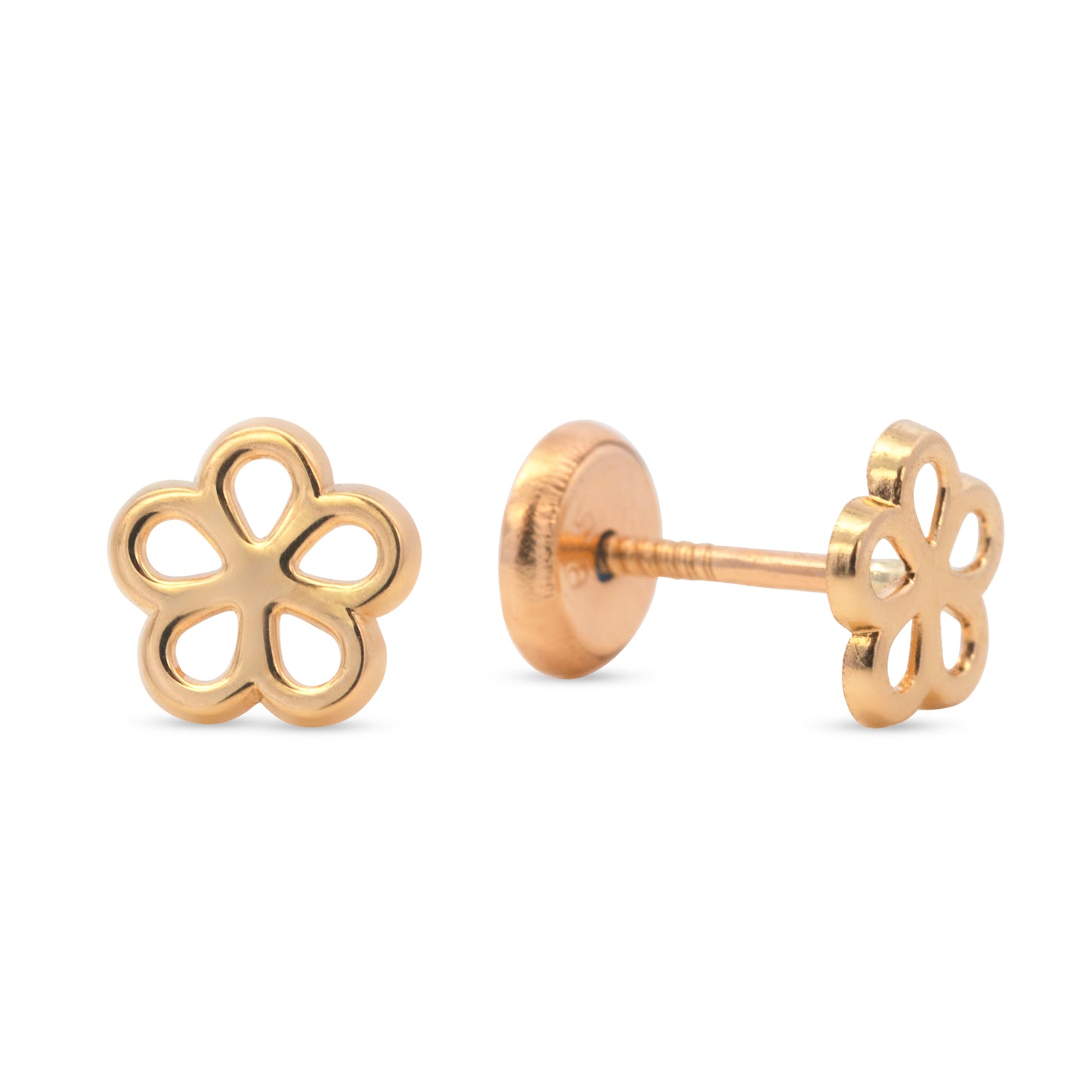 14K Yellow Gold Small Open Flower Screwback Earrings