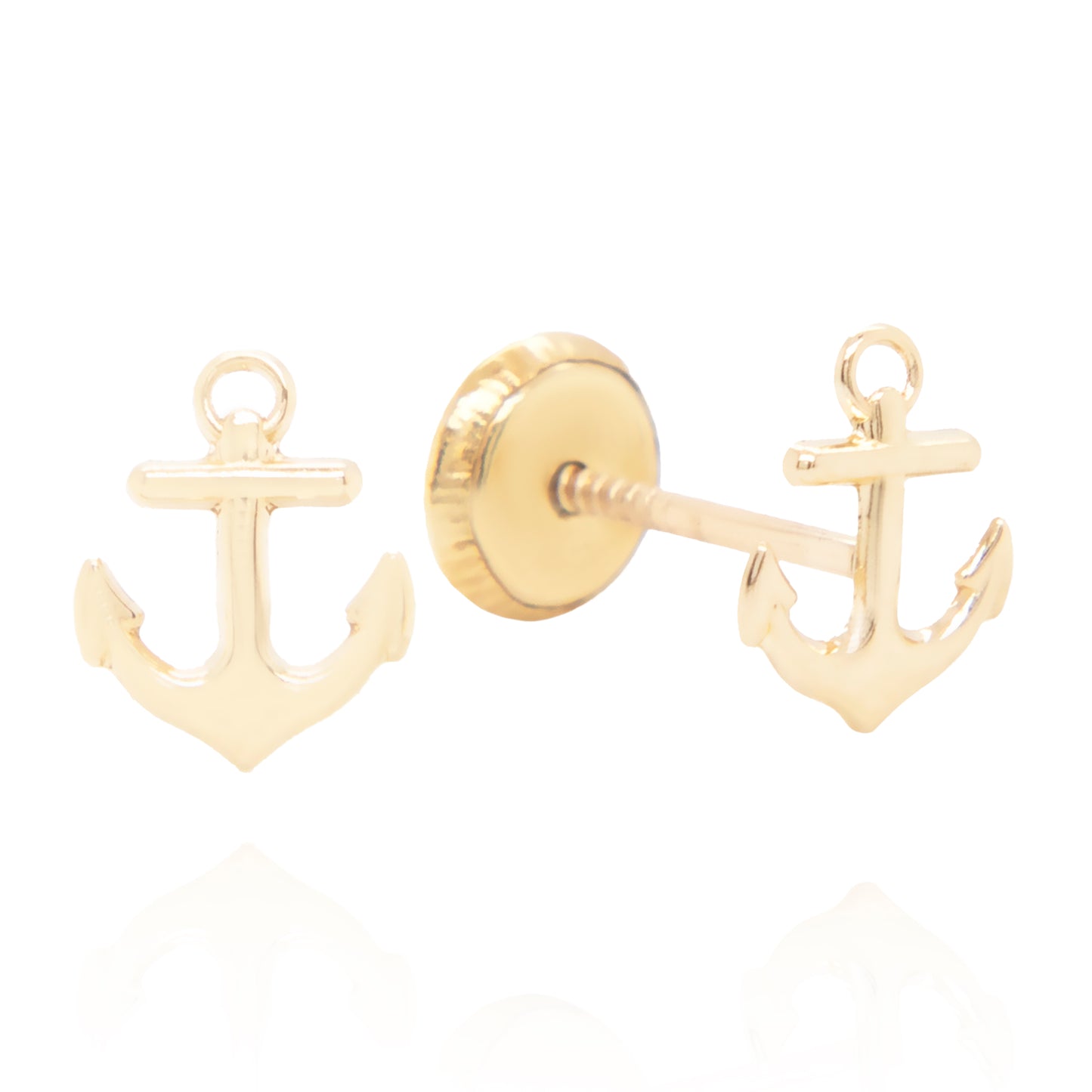 14K Yellow Gold Sea Anchor Screwback Earrings