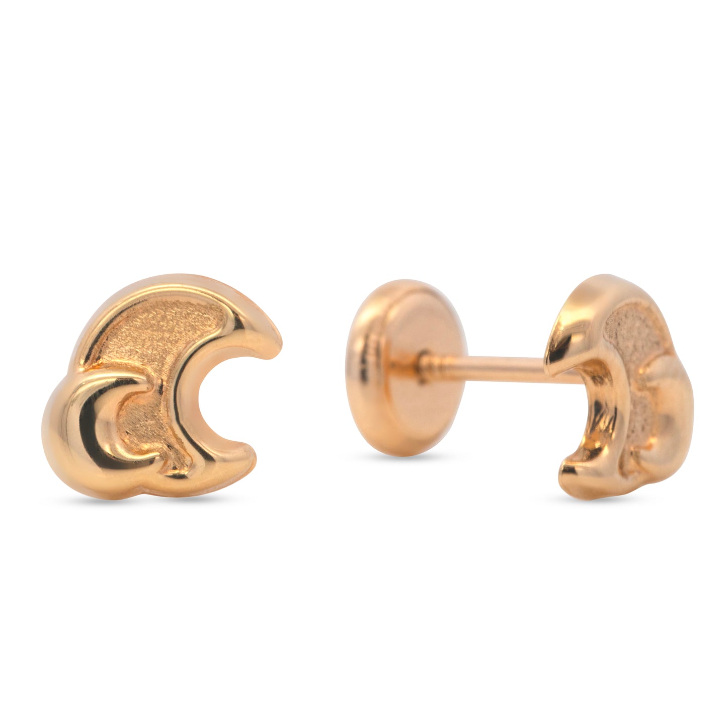 14K Yellow Gold Textured Crescent Moon Studs