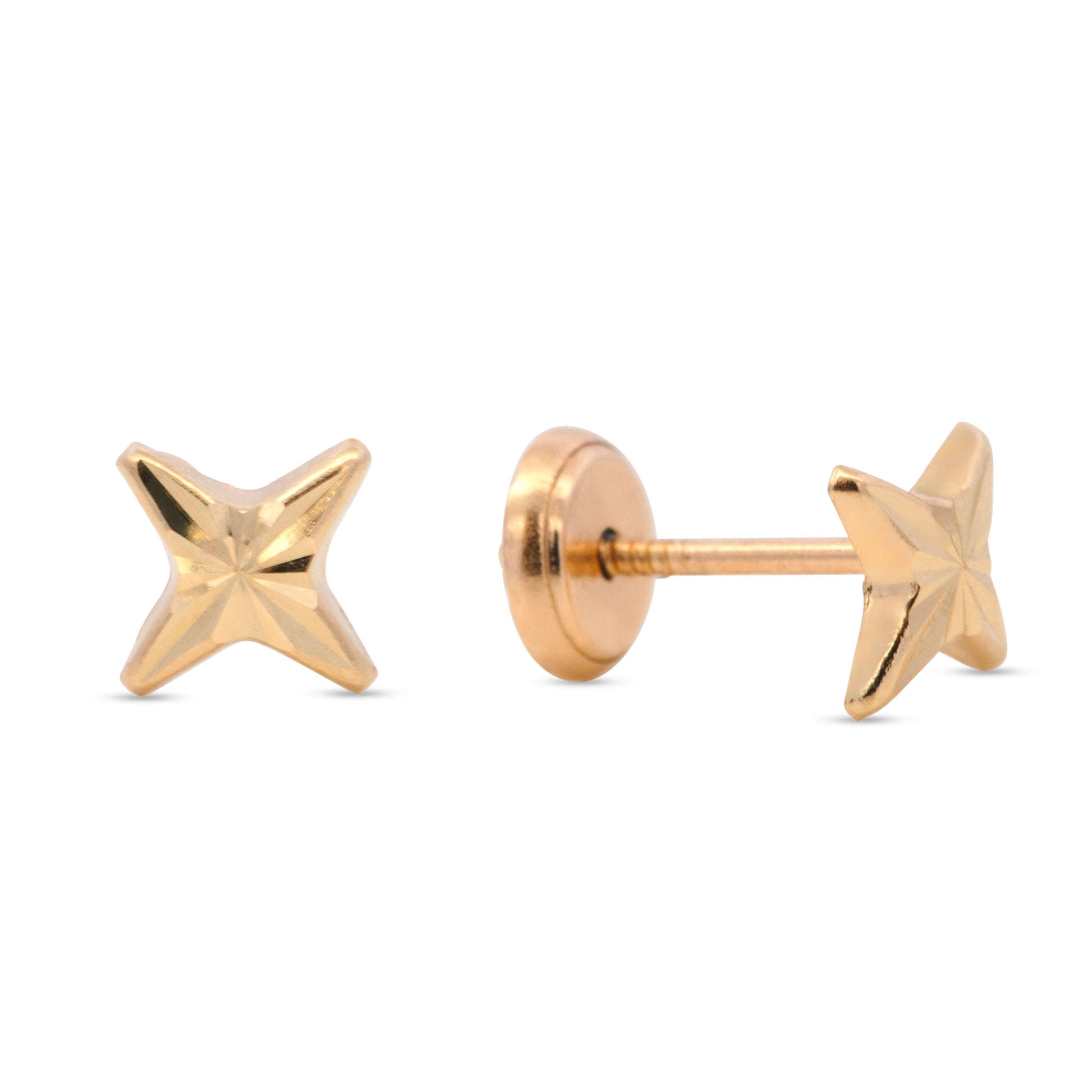 14K Yellow Gold Medium Detailed Star Screwback Earrings