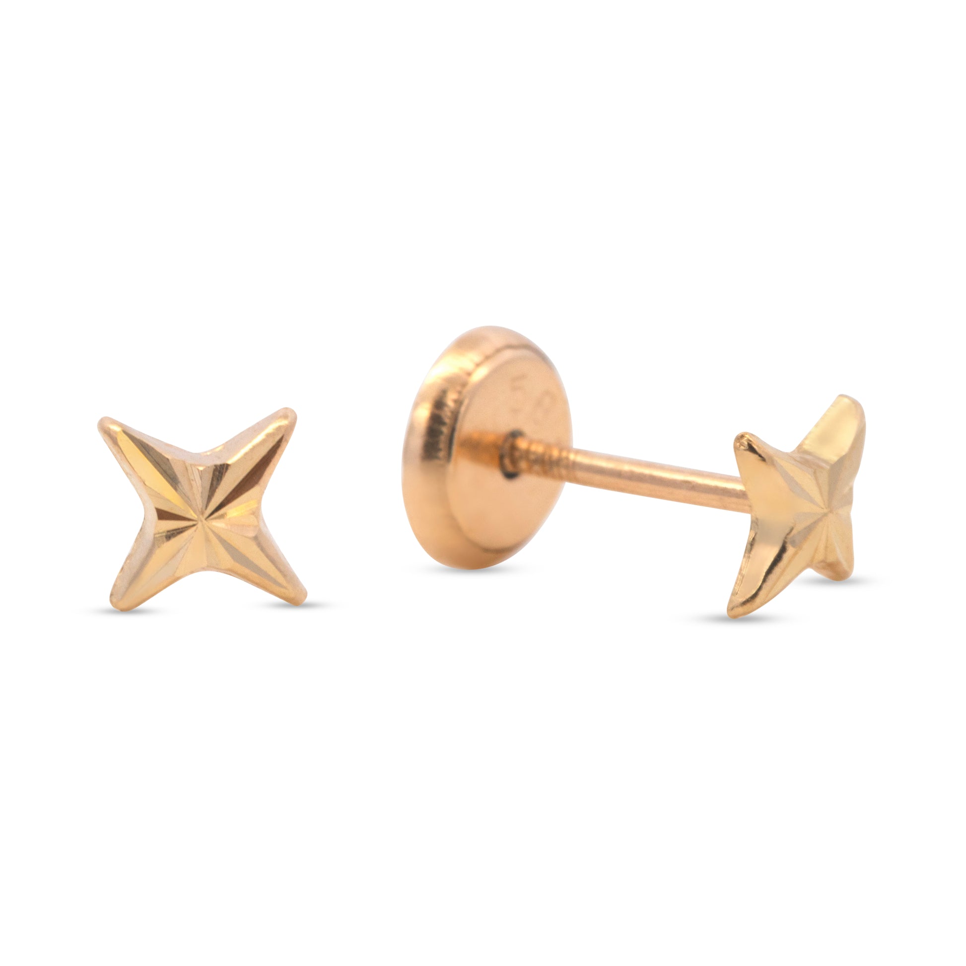 14K Yellow Gold Small Detailed Star Screwback Earrings
