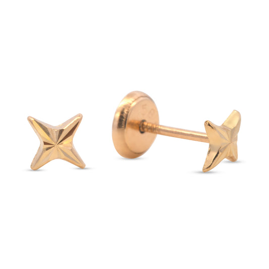 14K Yellow Gold Small Detailed Star Screwback Earrings