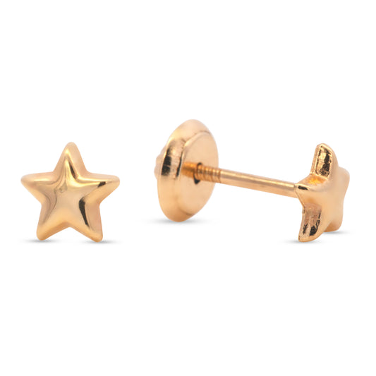 14K Yellow Gold Medium Star Screwback Earrings
