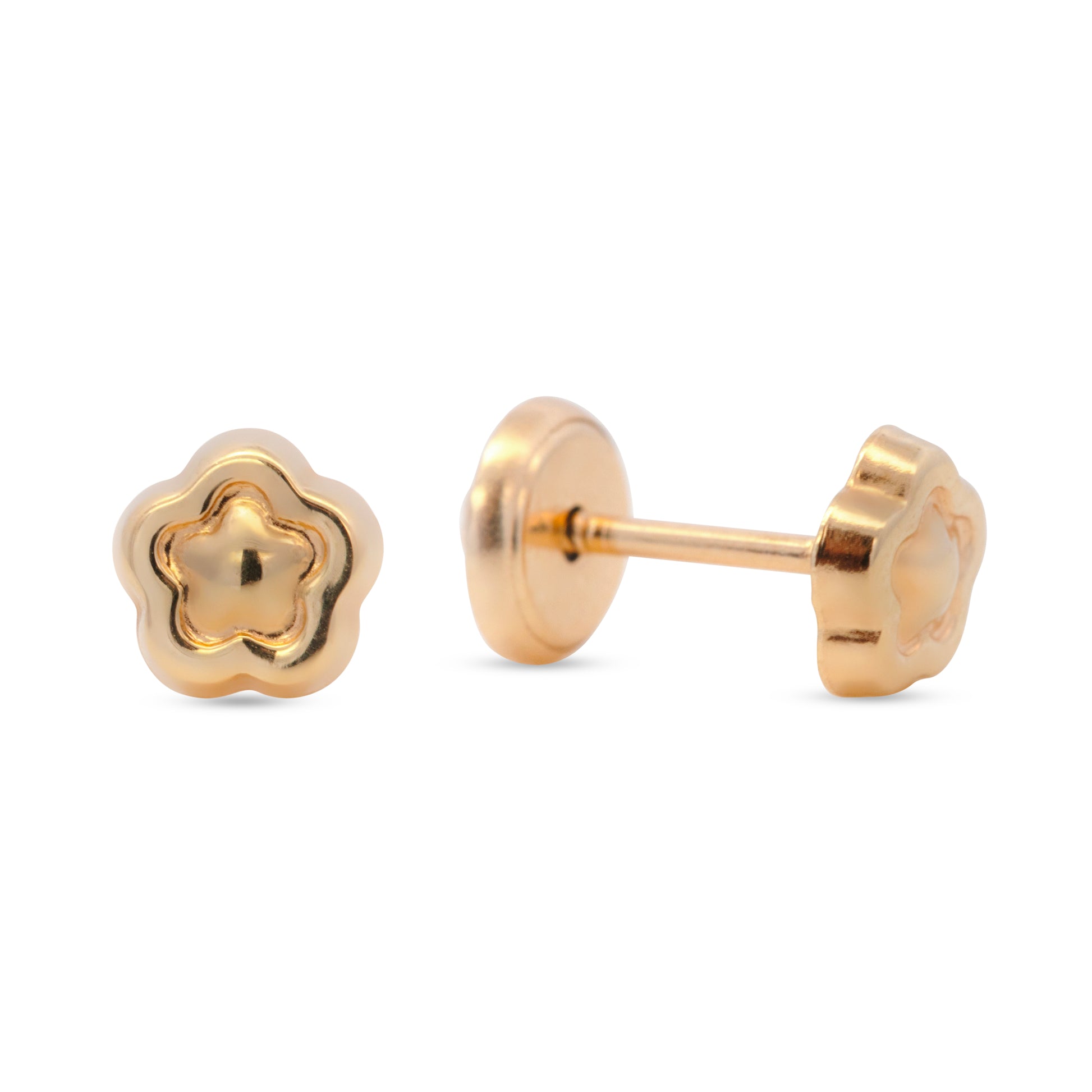 14K Yellow Gold Extra Small Flower Screwback Earrings