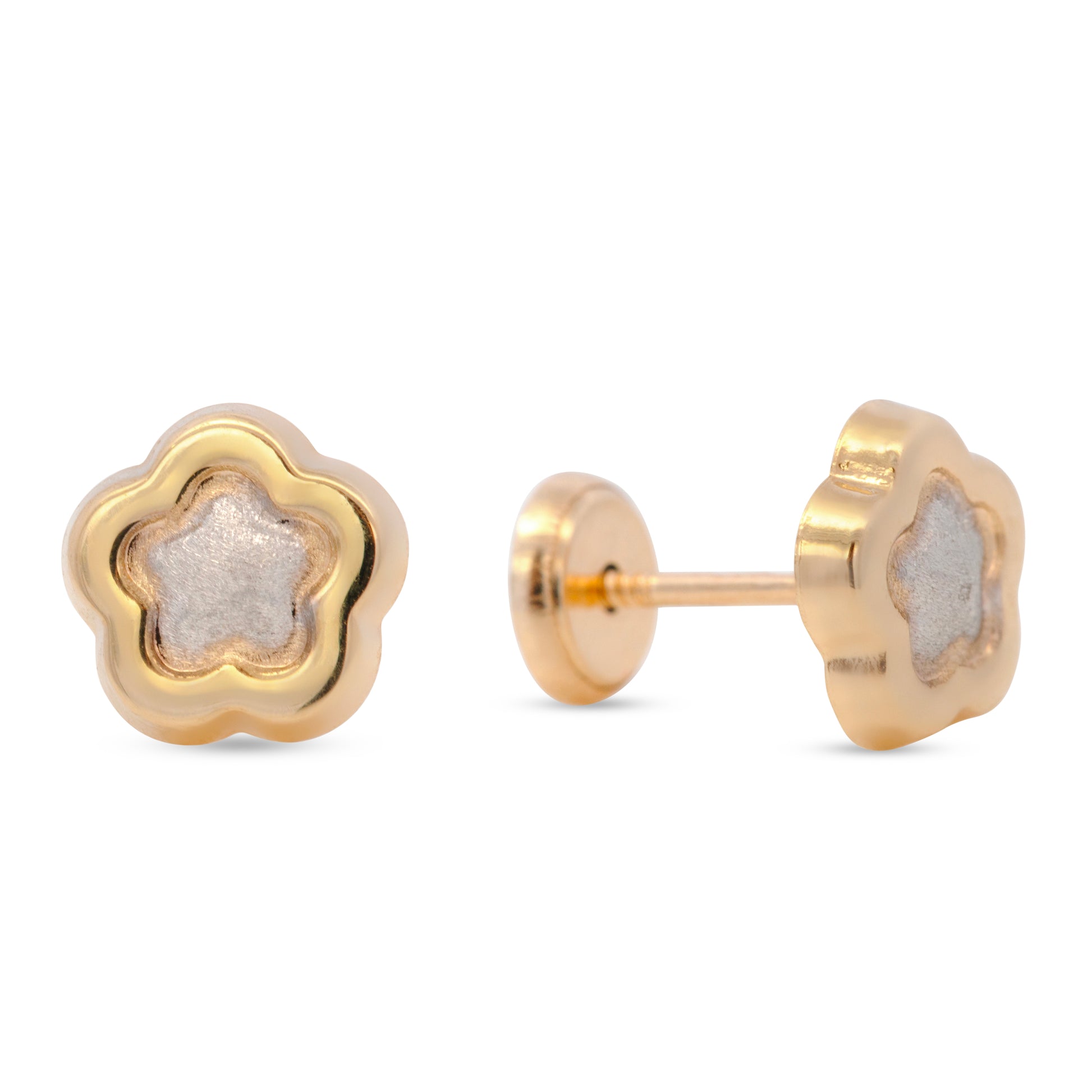 14K Two-Tones Gold Medium Flower Screwback Earrings