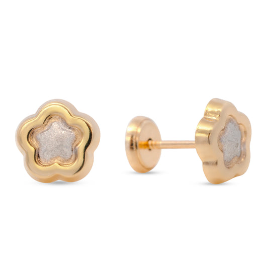 14K Two-Tones Gold Medium Flower Screwback Earrings