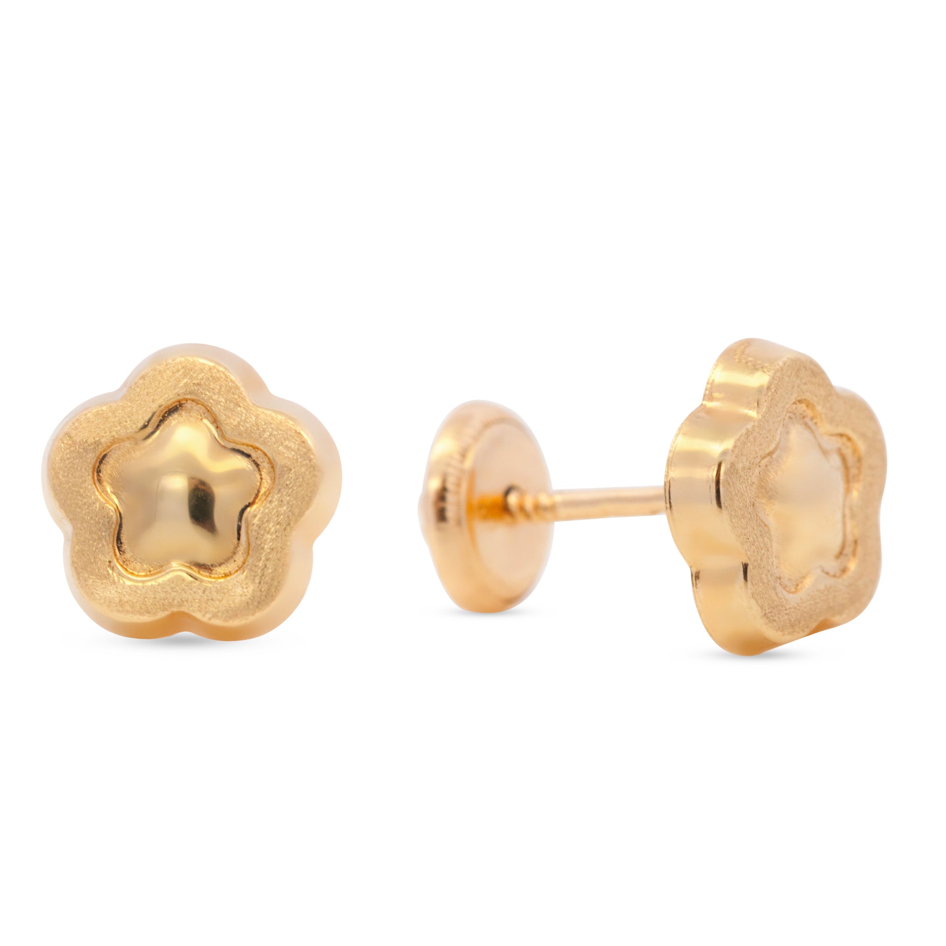 14K Yellow Gold Medium Flower Screwback Earrings