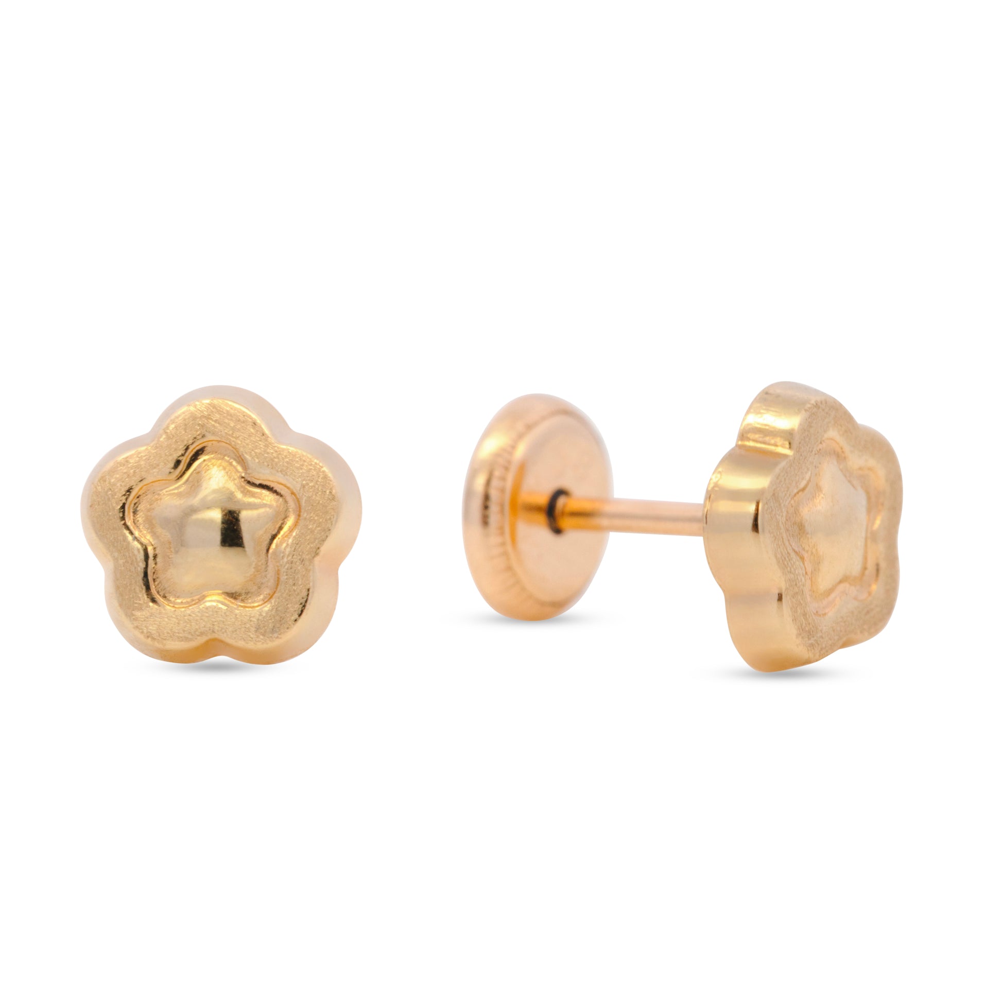 14K Yellow Gold Small Flower Screwback Earrings