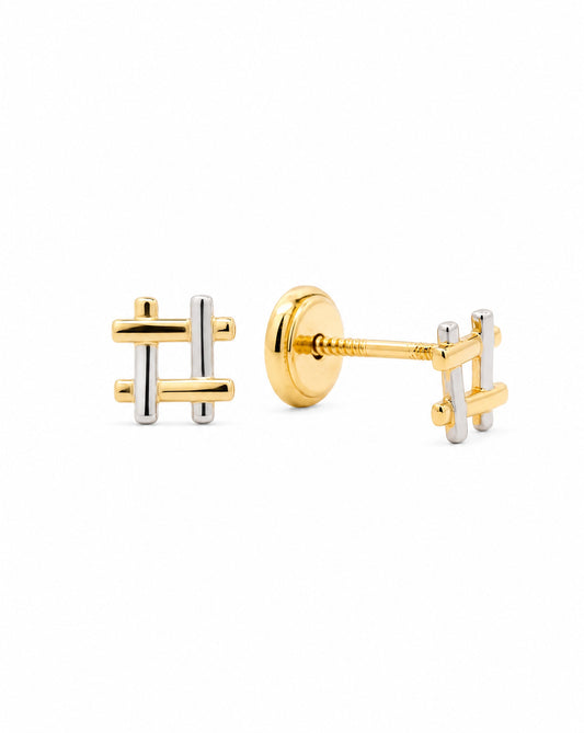 14K Two-Tones Hashtag Screwback Earring