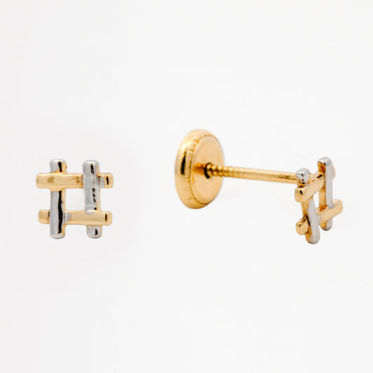 14K Two-Tones Hashtag Screwback Earring