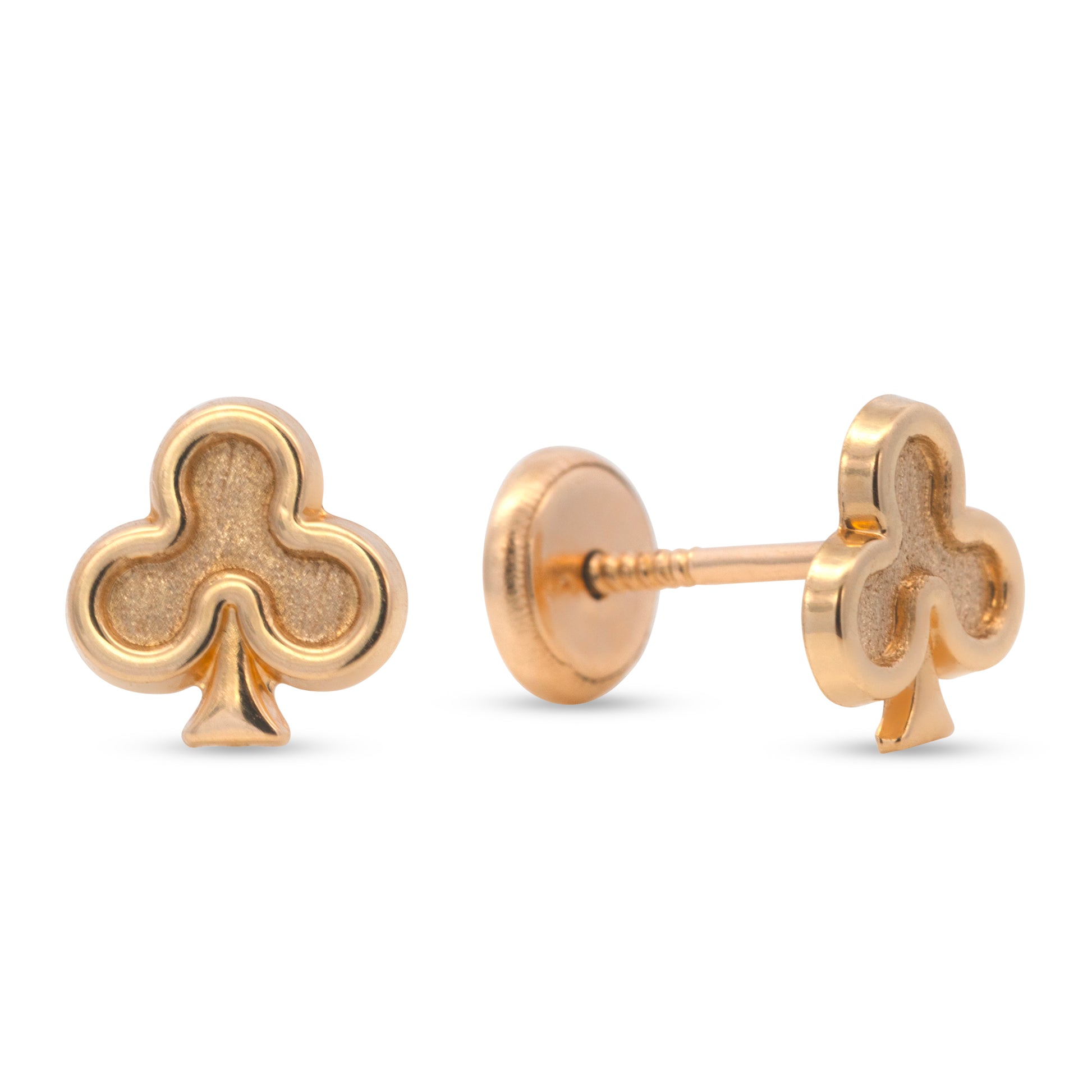 14K Yellow Gold Detailed Spade Screwback Earrings