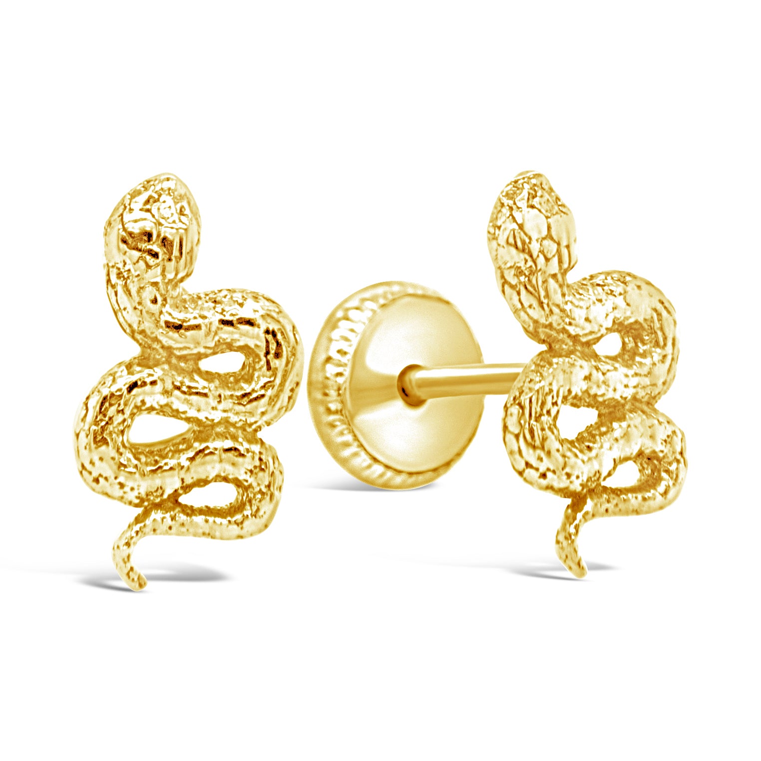 14K Yellow Gold Detailed Snake Screwback Earrings