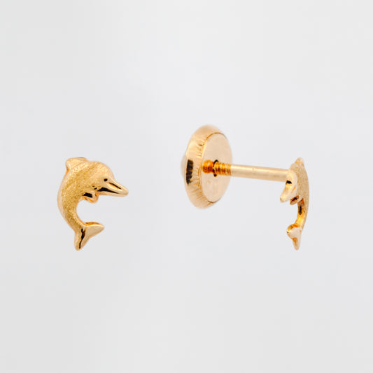 14K Yellow Gold Extra Small Matted Dolphin Screwback Earring