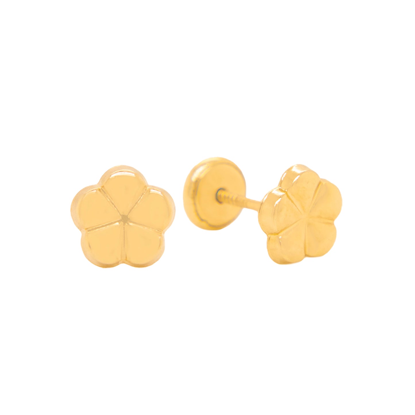 14K Yellow Gold Medium Polished Petal Blossom Screwback Earrings