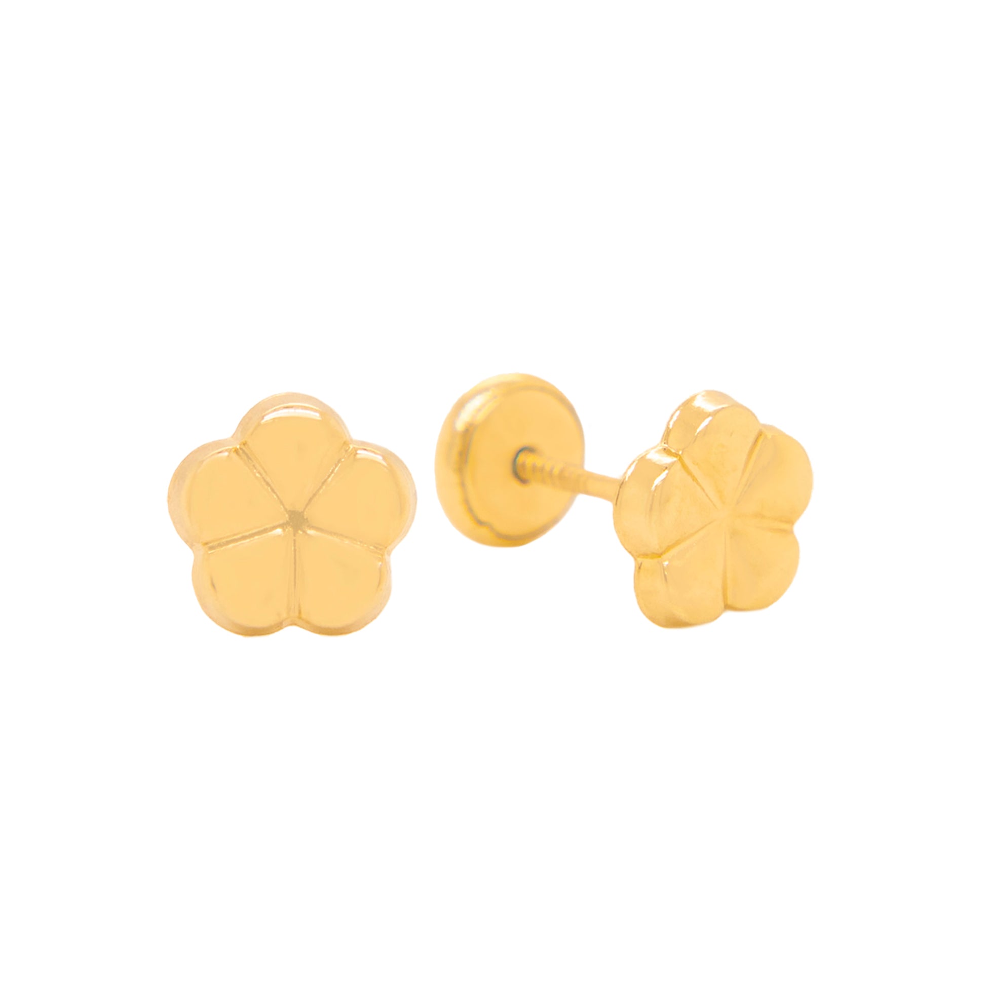 14K Yellow Gold Medium Polished Petal Blossom Screwback Earrings