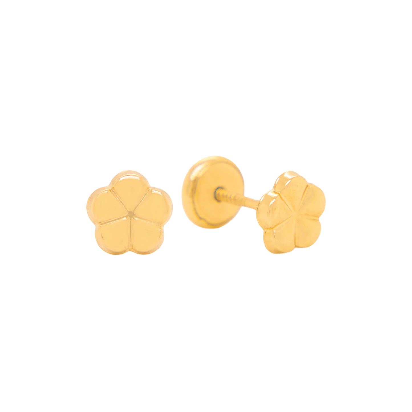 14K Yellow Gold Small Polished Petal Blossom Screwback Earrings