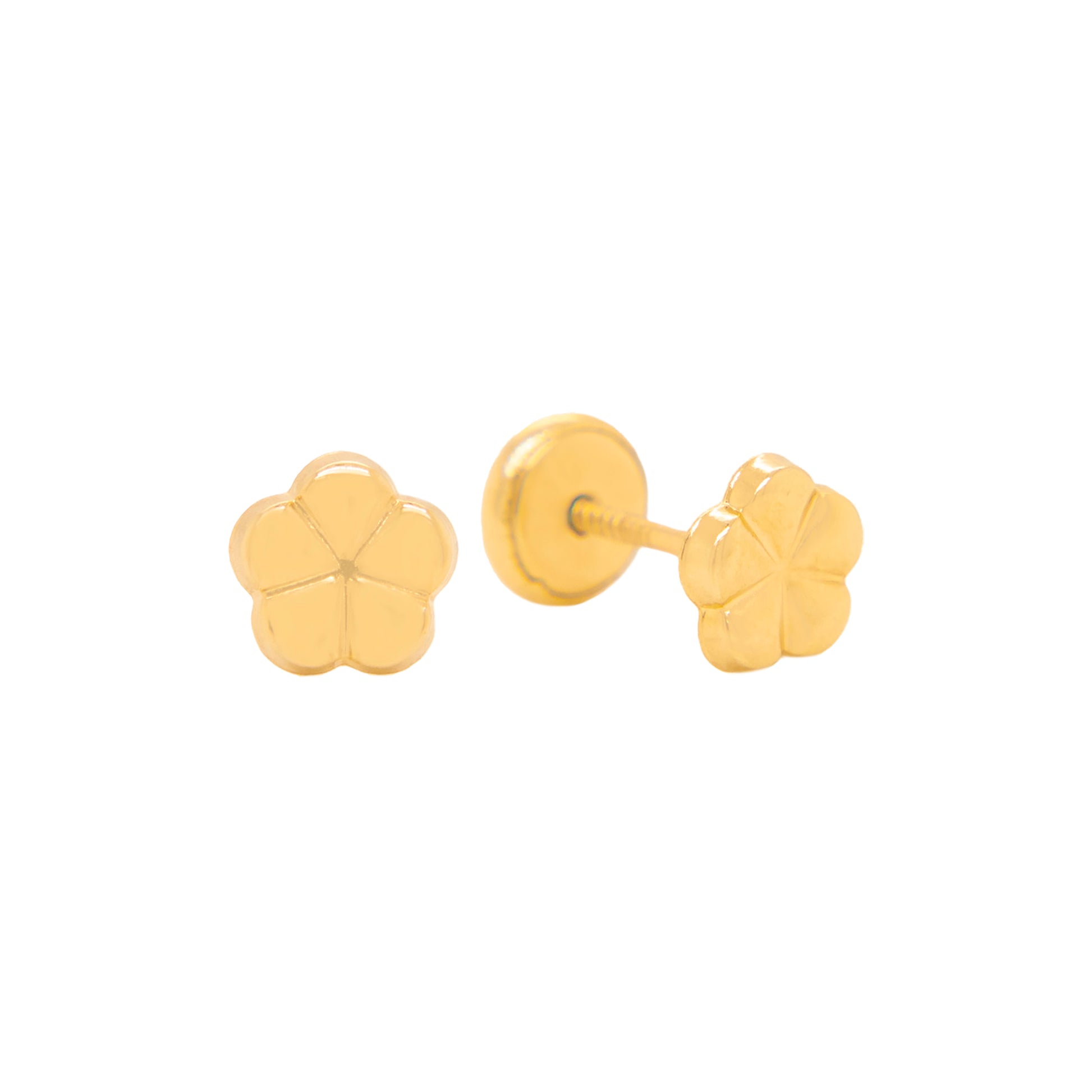 14K Yellow Gold Small Polished Petal Blossom Screwback Earrings