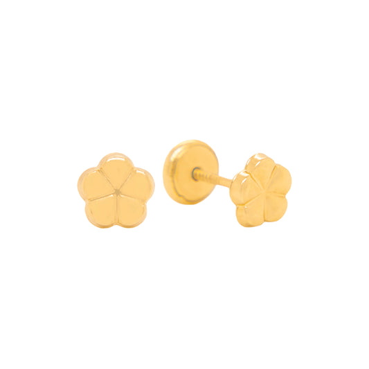 14K Yellow Gold Small Polished Petal Blossom Screwback Earrings