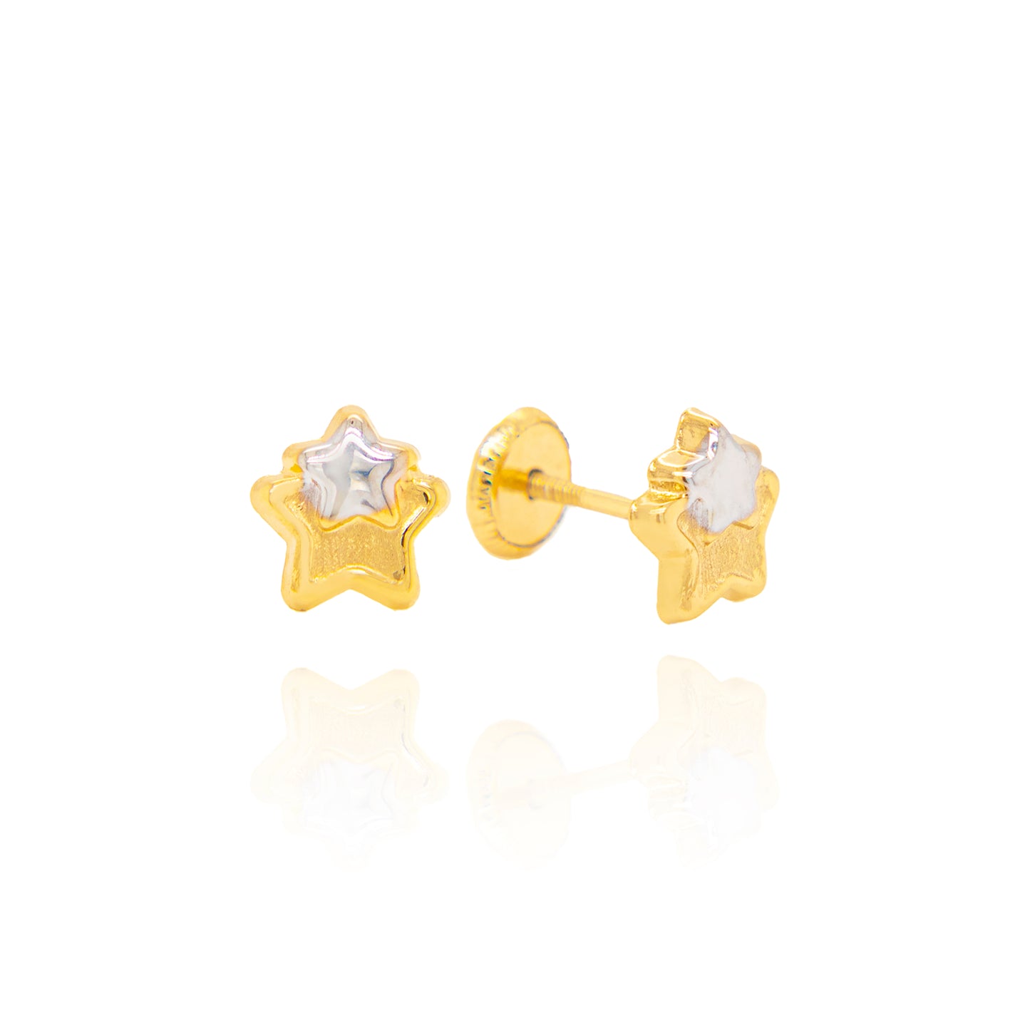 14K Two-Tones Gold Small Double Star Screwback Earrings