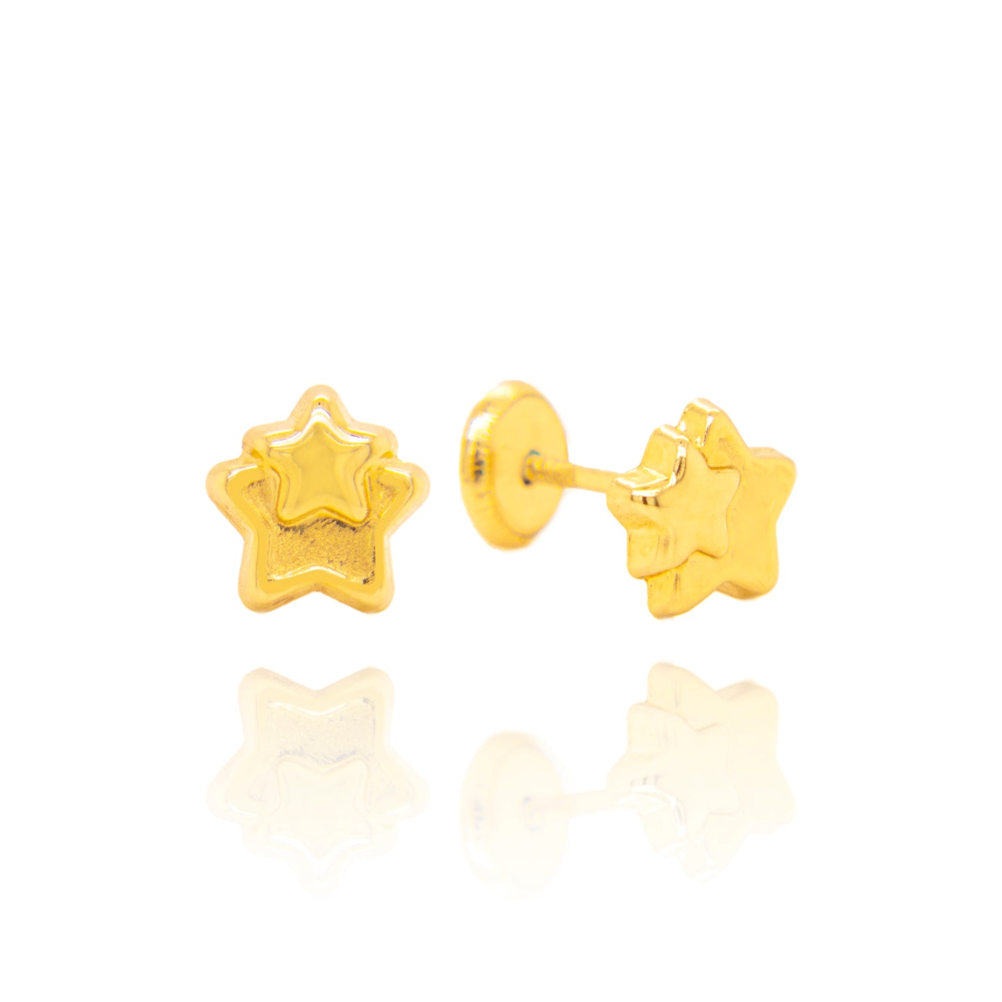 14K Yellow Gold Small Double Star Screwback Earrings