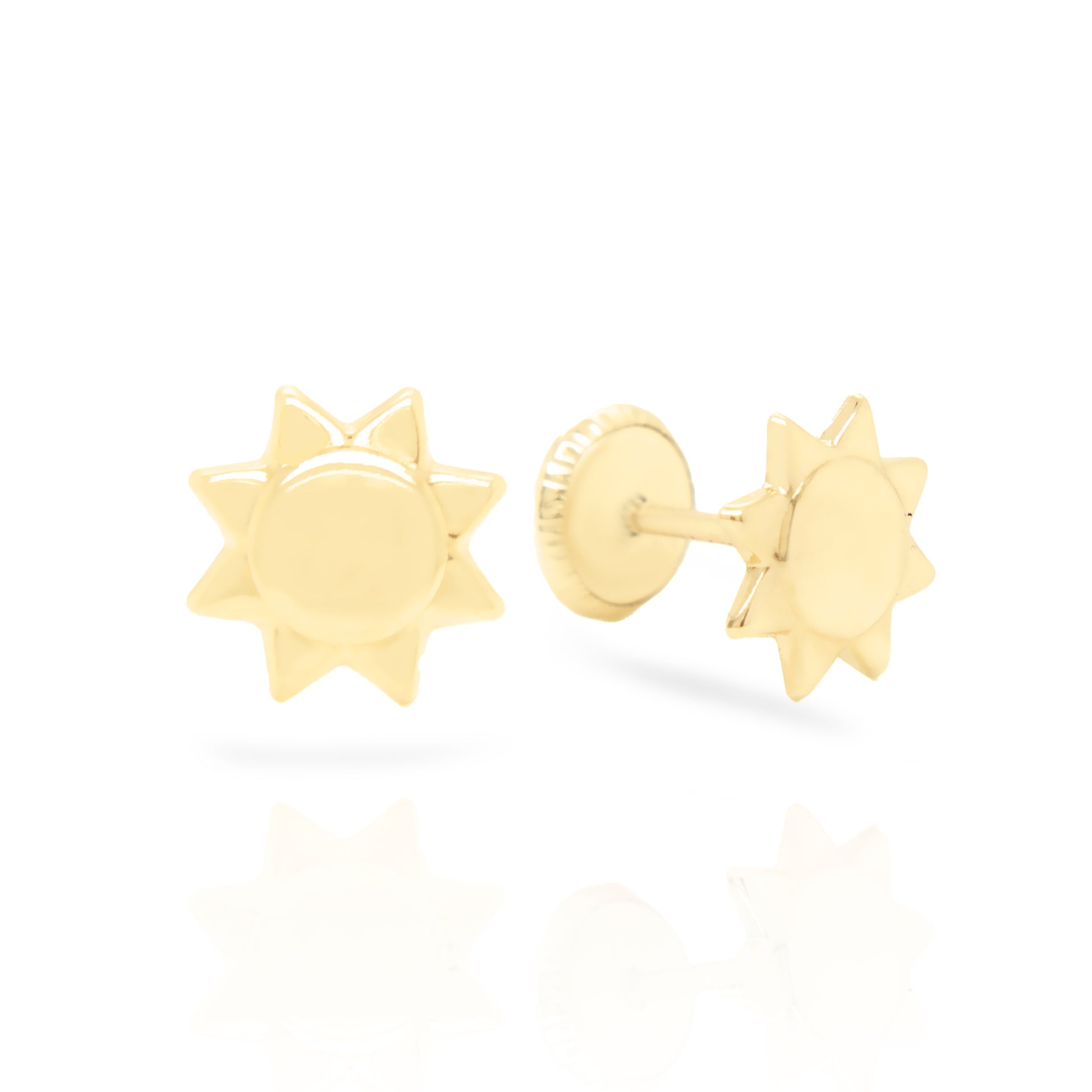 14K Yellow Gold Sun Screwback Earrings