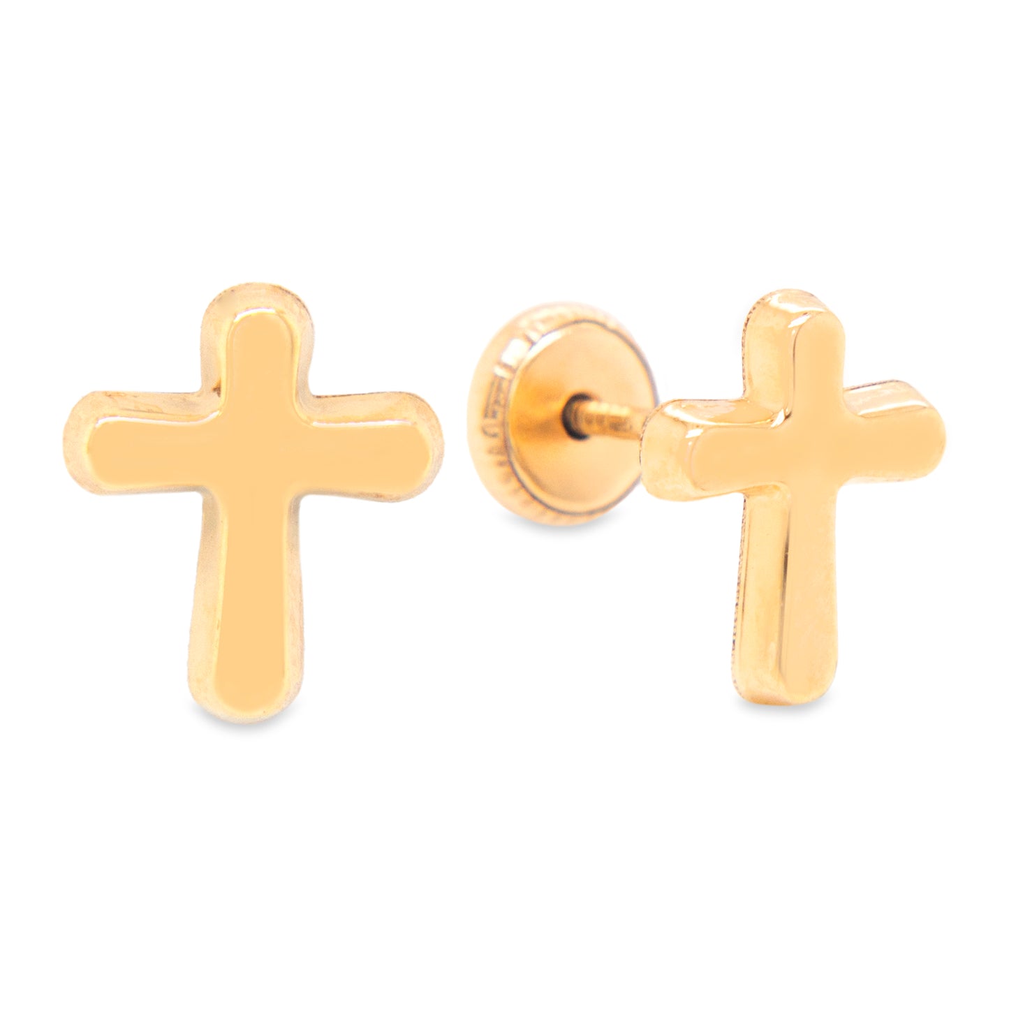 14K Yellow Gold Large Plain Polished Cross Screwback Earrings