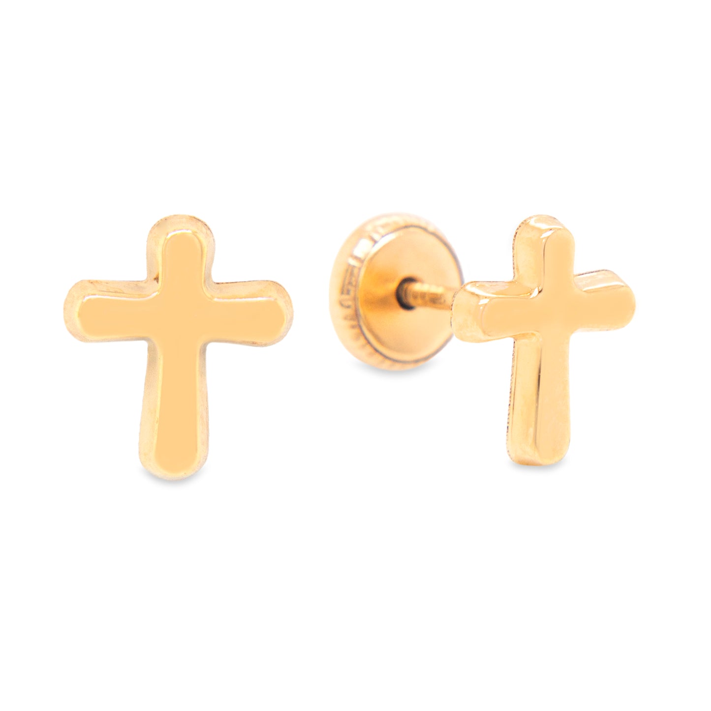14K Yellow Gold Medium Plain Polished Cross Screwback Earrings
