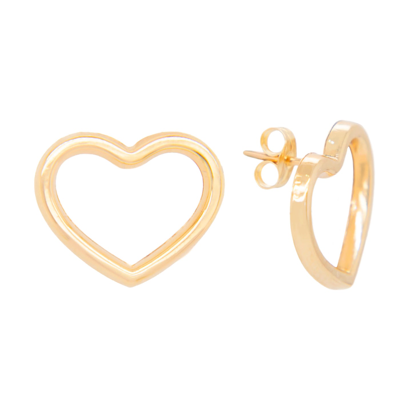 14K Yellow Gold Extra Large Open Heart Screwback Earrings