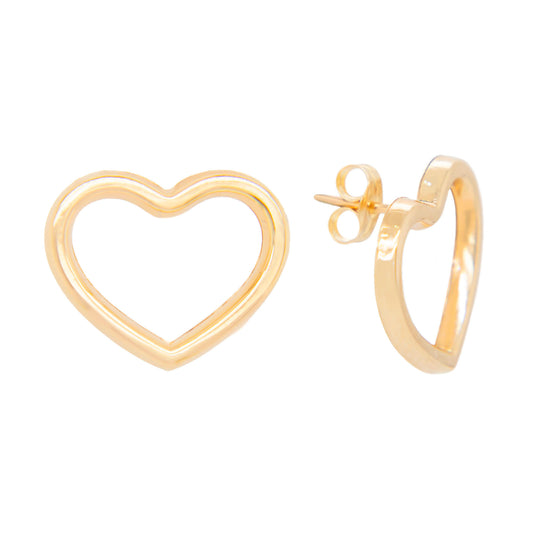 14K Yellow Gold Extra Large Open Heart Screwback Earrings