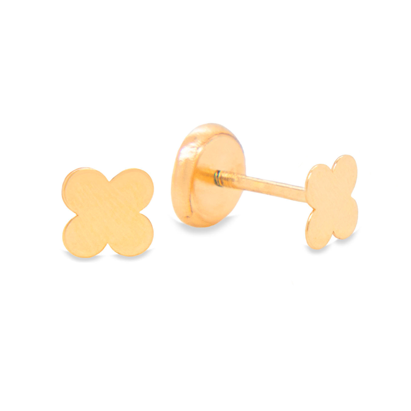 14K Yellow Gold Small Polished Four-Leaf Clover Screwback Earrings